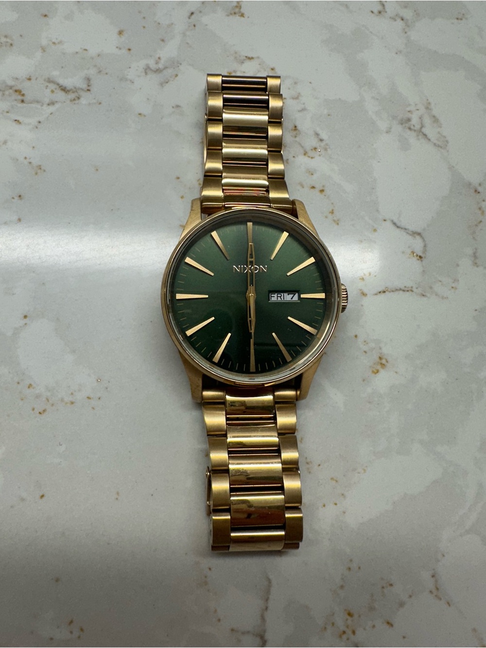 Nixon Gold-Tone Bracelet Watch with Green Dial